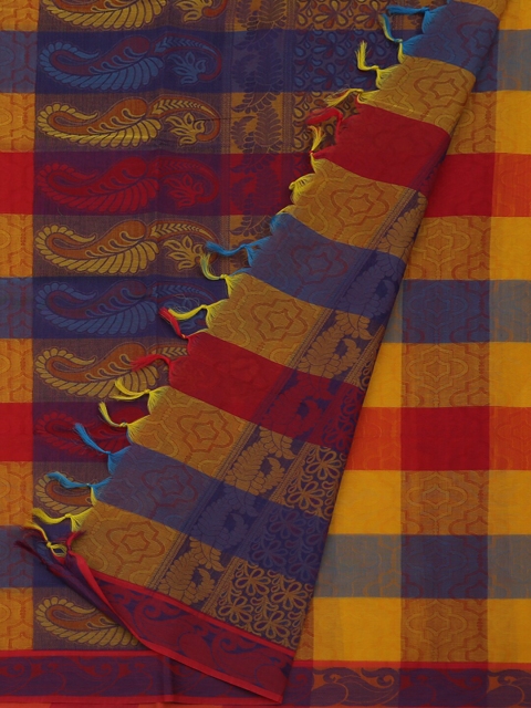 

Pothys Multicoloured & Beige Pure Cotton Woven Design Saree, Multi
