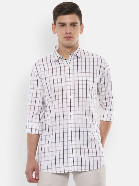 

Van Heusen Sport Men White & Beige Slim Fit Checked Casual Shirt