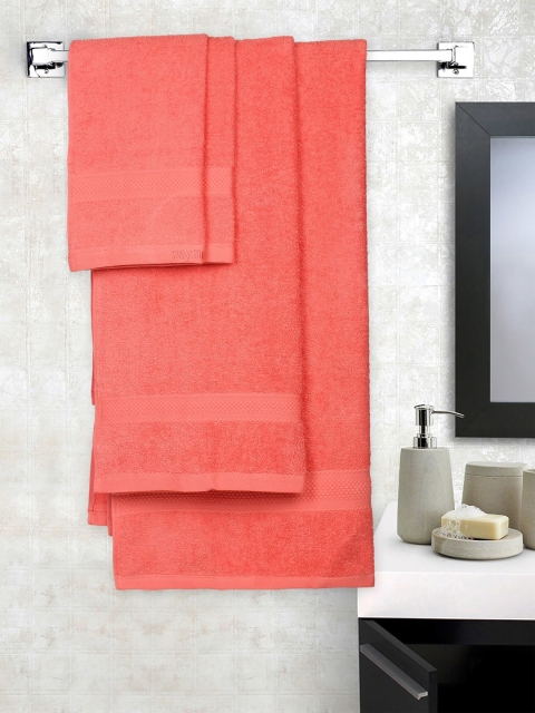 

Raymond Home Unisex Set Of 4 Coral-Red Solid 450 GSM Towel Set
