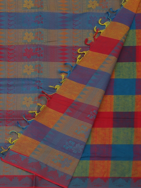 

Pothys Multicoloured Checked Pure Cotton Saree, Multi
