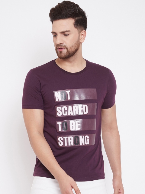 

Adobe Men Purple & White Printed Round Neck T-shirt