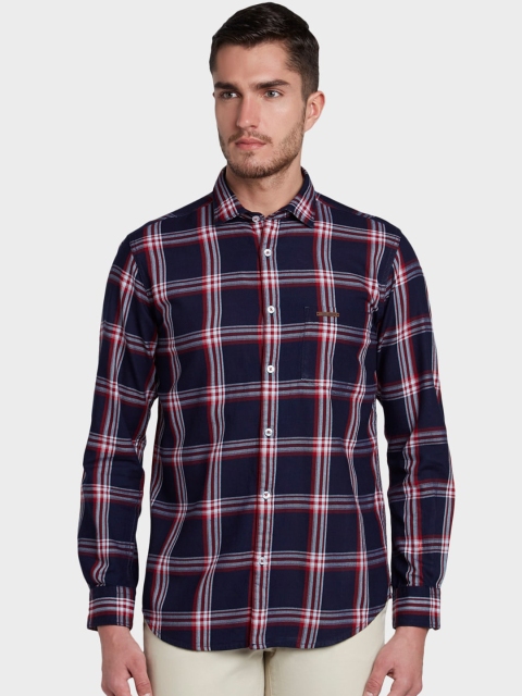 

ColorPlus Men Navy Blue & Red Tailored Fit Checked Casual Shirt