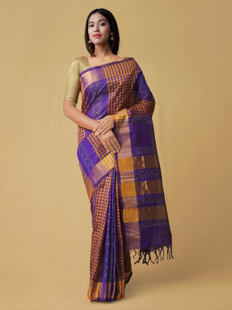 

Unnati Silks Violet Checked Kanjeevaram Saree