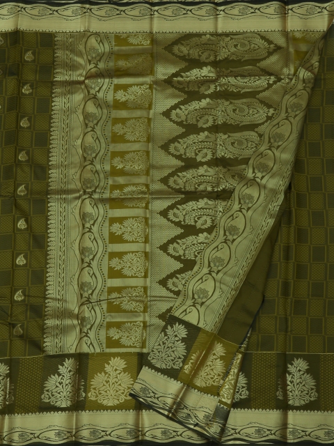 Pothys Olive Green & Gold-Toned Art Silk Woven Design Saree