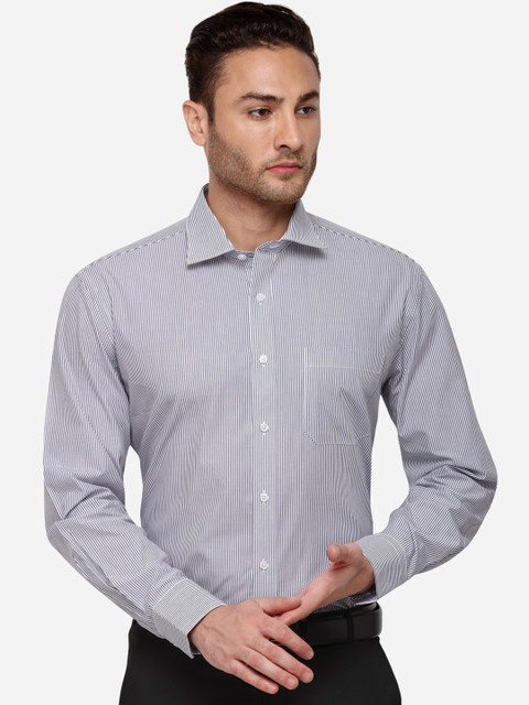 

JADE BLUE Men Grey Regular Fit Striped Formal Shirt