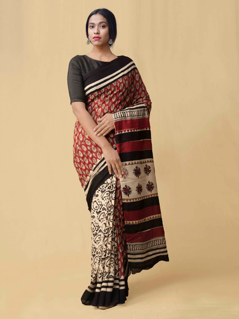 

Unnati Silks Red & Cream-Coloured Pure Cotton Printed Kota Saree