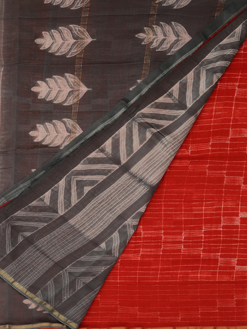 

Pothys Red & Grey Cotton Blend Printed Saree
