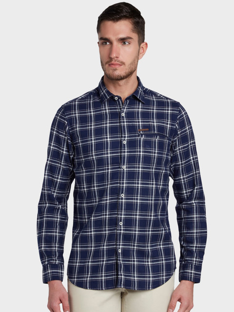 

ColorPlus Men Navy Blue & White Regular Fit Checked Casual Shirt