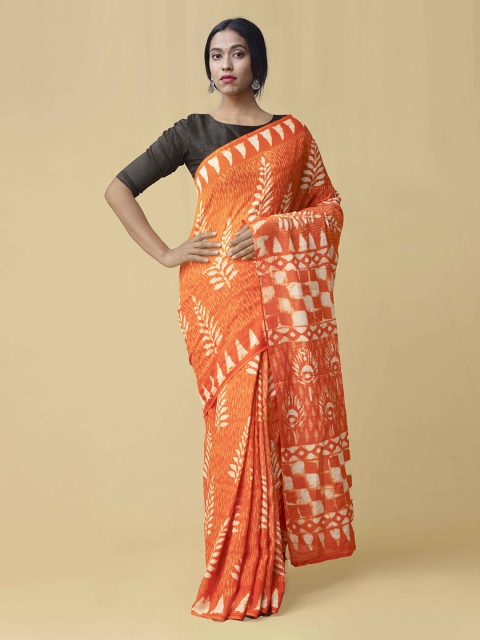 

Unnati Silks Orange & Off-White Pure Cotton Woven Design Kota Saree