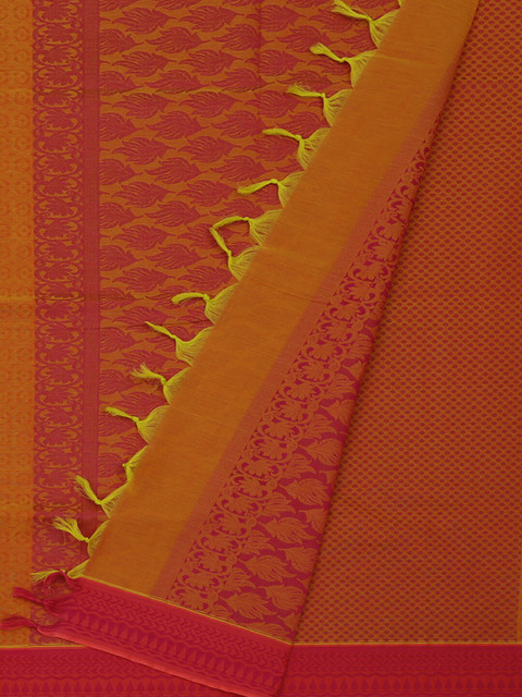 

Pothys Mustard Yellow & Red Pure Cotton Woven Design Saree