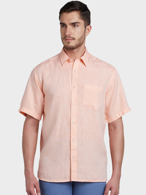 

ColorPlus Men Orange Regular Fit Solid Linen Casual Shirt