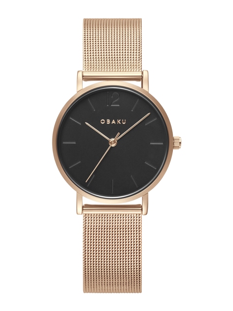 

Obaku Women Black & Rose Gold-Toned Mark Lille Gerbera Analogue Watch