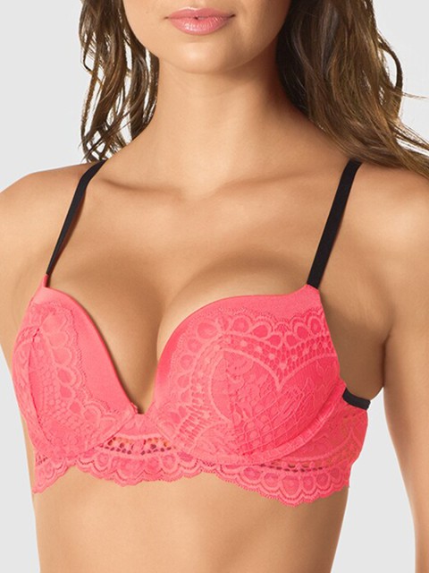 

La Senza Coral Red Lace Underwired Lightly Padded Plunge Bra 11130211-3XIT