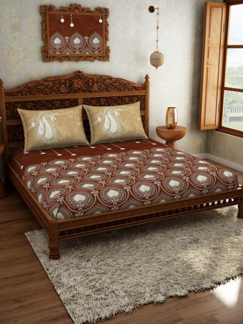 

SPACES Brown Ethnic Motifs 210 TC Cotton 1 Large Bedsheet with 2 Pillow Covers