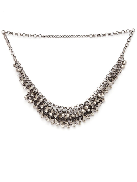 

Globus Silver-Plated White Stone-Studded Metallic Necklace