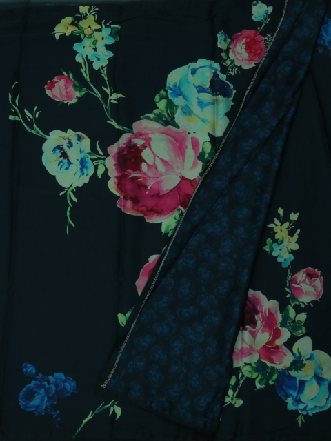 

Pothys Navy Blue & Pink Poly Crepe Printed Saree