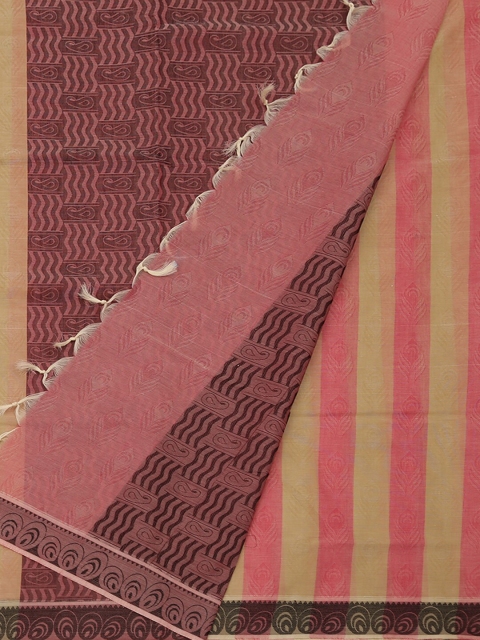 

Pothys Cream-Coloured & Pink Pure Cotton Printed Saree