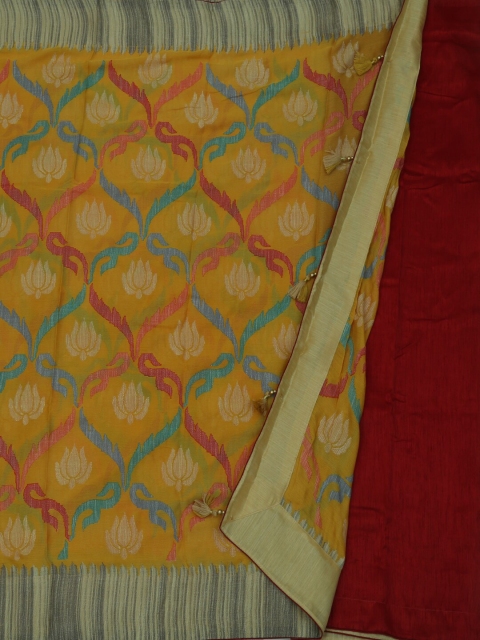 

Pothys Mustard Yellow & Red Poly Georgette Woven Design Saree