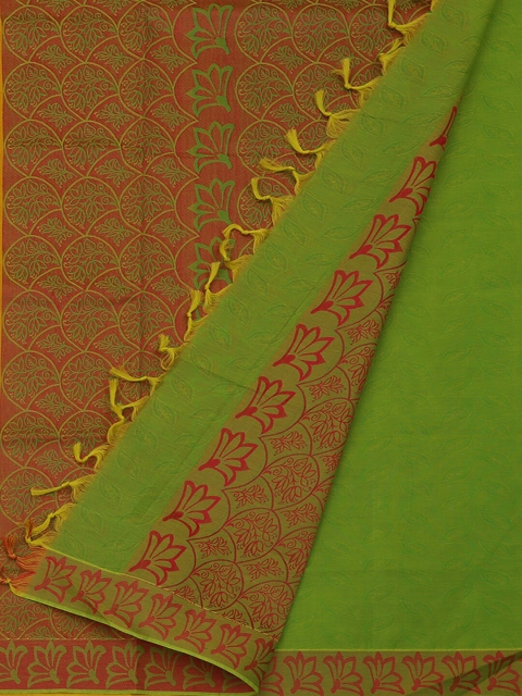 

Pothys Yellow & Green Pure Cotton Floral Print Saree