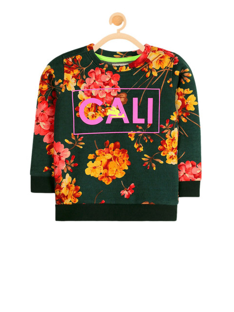 

Cherry Crumble Girls Green Floral Printed Sweatshirt