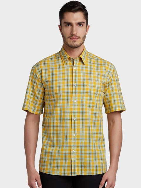 

ColorPlus Men Yellow & White Regular Fit Checked Casual Shirt