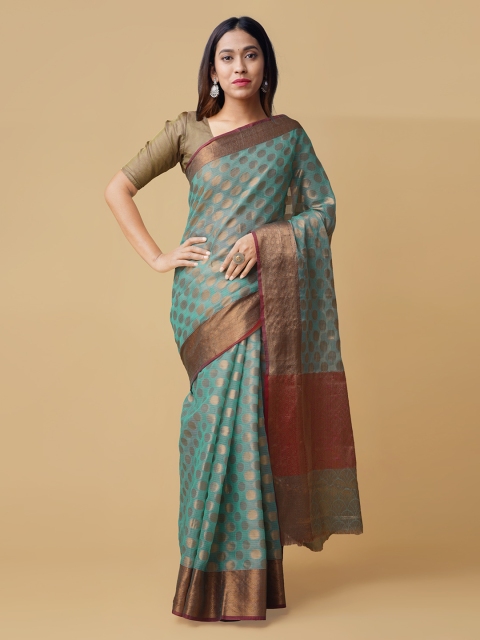 

Unnati Silks Blue Handloom Silk Cotton Woven Design Banarasi Saree