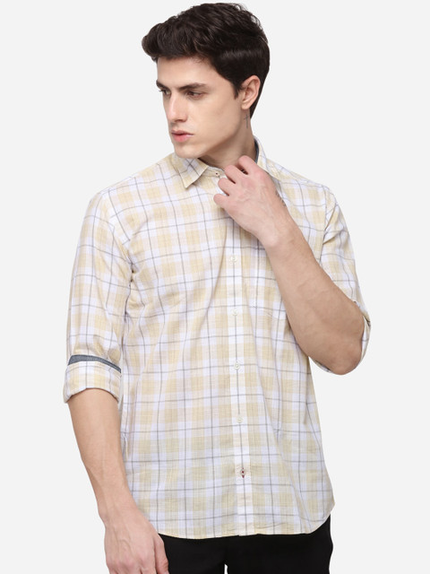 

JADE BLUE Men White & Yellow Slim Fit Checked Casual Shirt