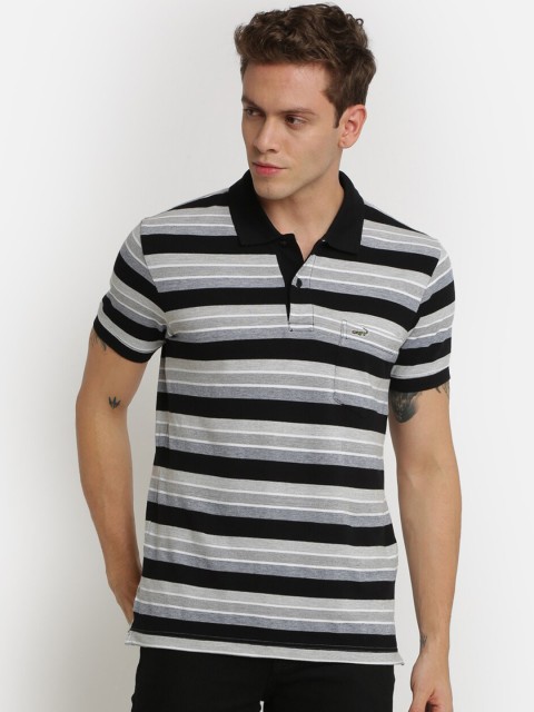 

Crocodile Men Black & Grey Striped Polo Collar T-shirt
