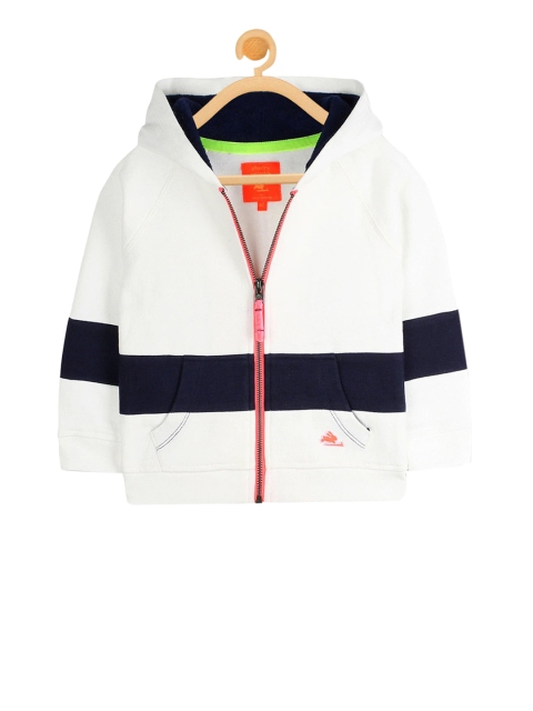 

Cherry Crumble Kids Off-White & Navy Blue Colourblocked Hooded Sweatshirt