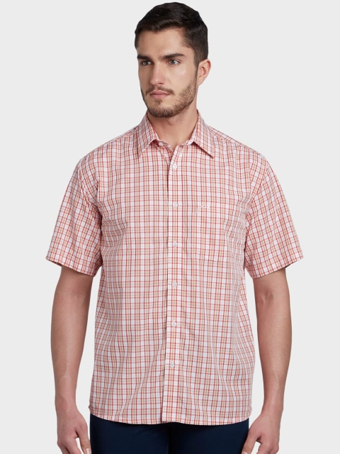 

ColorPlus Men Orange & White Regular Fit Checked Casual Shirt
