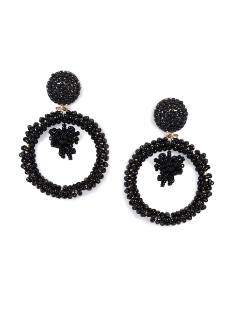 

Globus Black Handcrafted Circular Drop Earrings