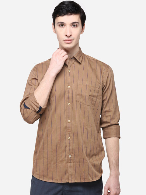 

JADE BLUE Men Brown & Charcoal Grey Regular Fit Striped Casual Shirt