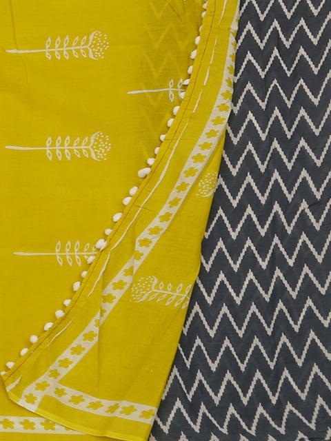 

Pothys Yellow & Blue Pure Cotton Printed Saree