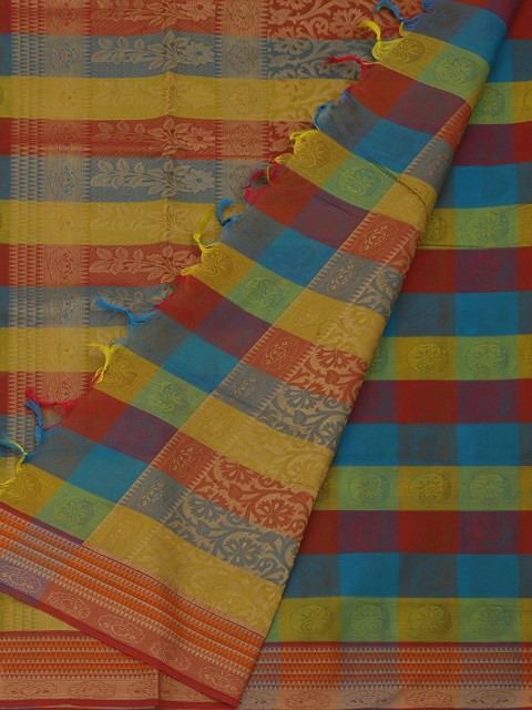 

Pothys Multicoloured Checked Pure Cotton Saree, Multi