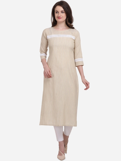 

Kvsfab Women Beige Striped Straight Kurta