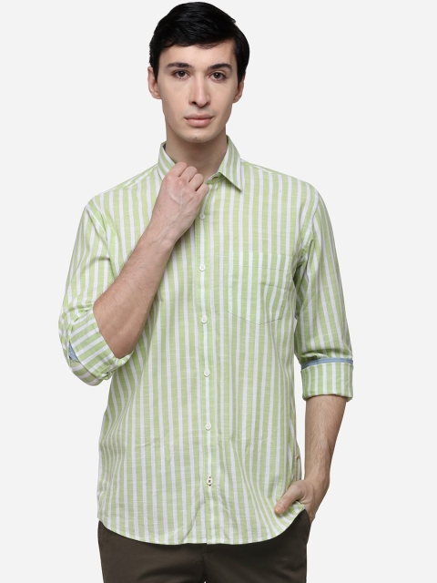 

JADE BLUE Men Green & White Tailored Fit Striped Casual Shirt