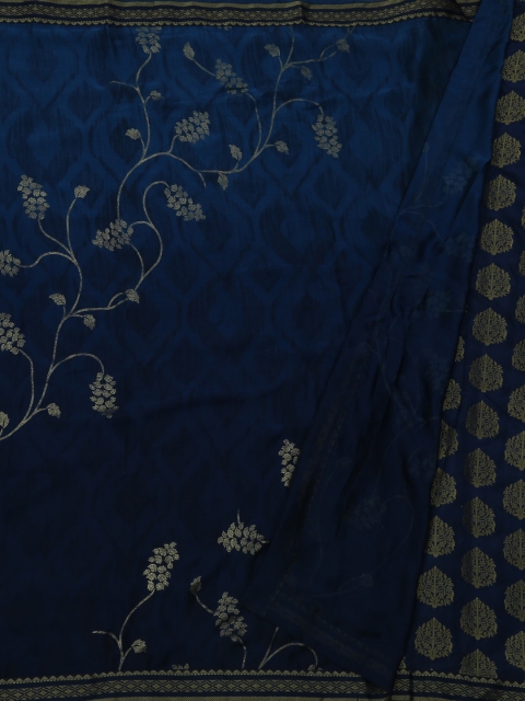 

Pothys Navy Blue & Green Poly Georgette Embroidered Saree