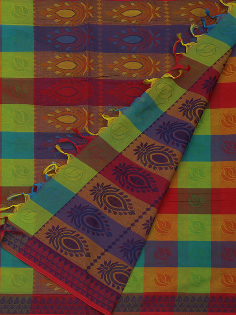 

Pothys Multicoloured Checked Pure Cotton Saree, Multi