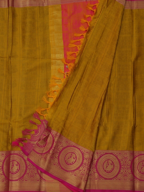 

Pothys Mustard Brown & Pink Jute Silk Woven Design Saree