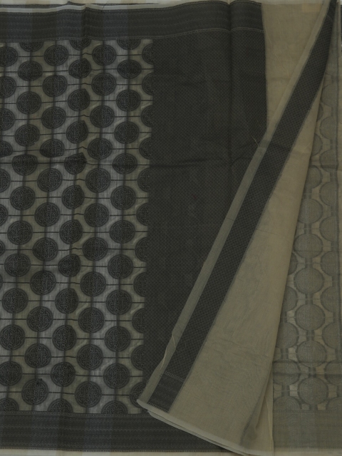 

Pothys Cream-Coloured & Black Jute Cotton Woven Design Saree