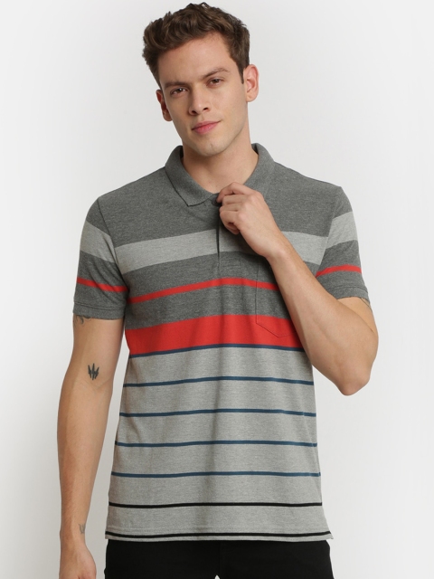 

Crocodile Men Grey & Red Striped Polo Collar T-shirt