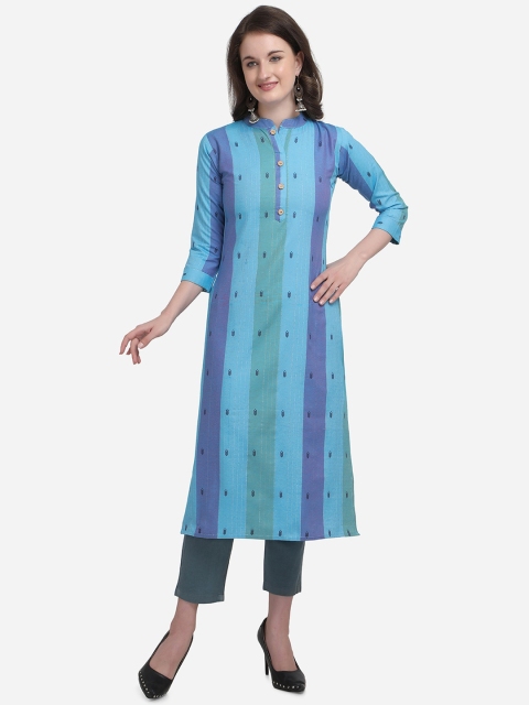 

Kvsfab Women Blue Embroidered A-Line Kurta