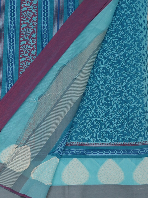 

Pothys Blue Printed Cotton Blend Saree