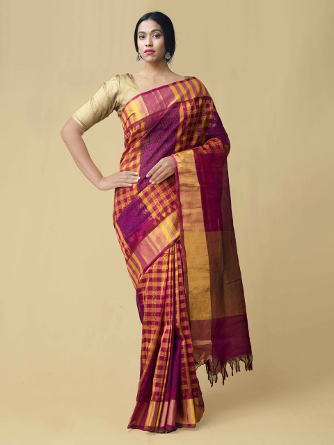 

Unnati Silks Pink & Gold-Toned Silk Cotton Woven Design Kanjeevaram Saree