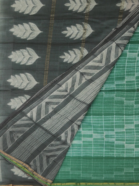Pothys Green & Black Cotton Blend Printed Chanderi Saree