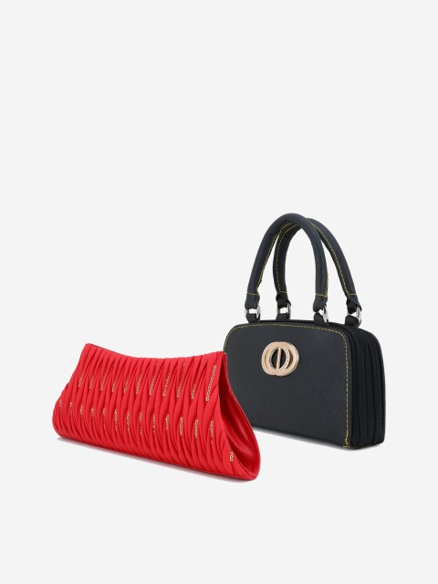 

Element Cart Red & Black Embroidered Embellished Clutch