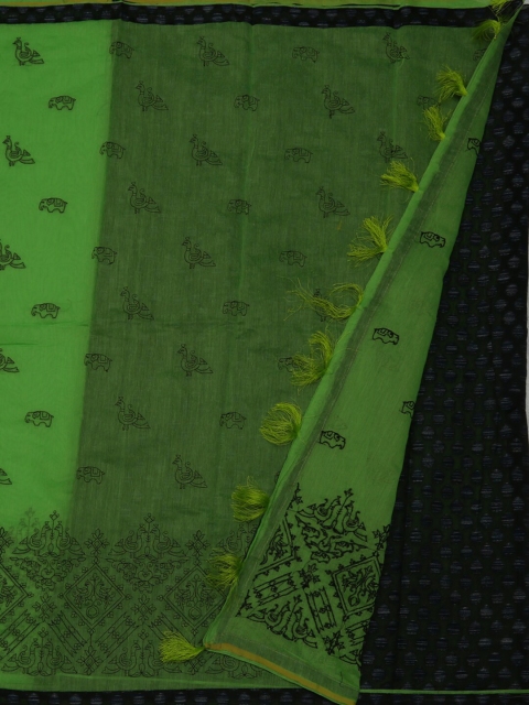 

Pothys Green & Black Pure Cotton Embroidered Chanderi Saree