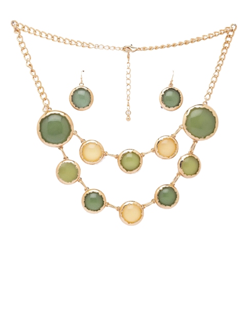 

Globus Gold-Plated & Green Studded Necklace