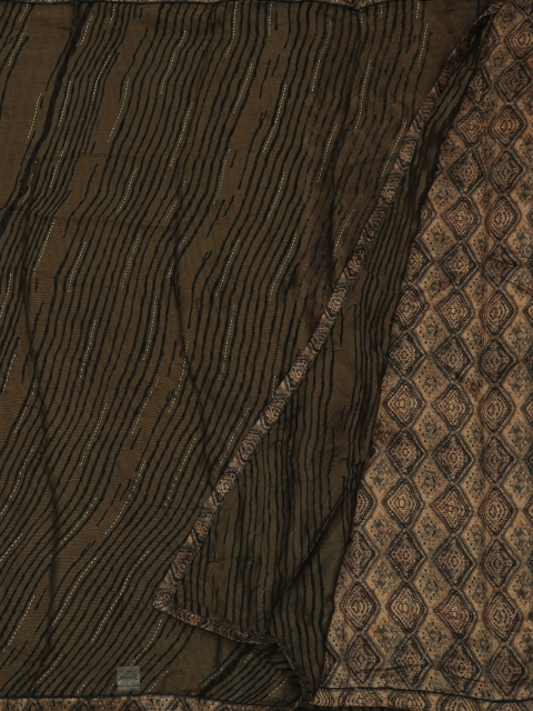 

Pothys Brown & Black Poly Georgette Striped Saree