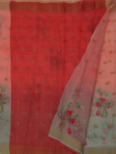 

Pothys Pink & Red Jute Silk Printed Saree